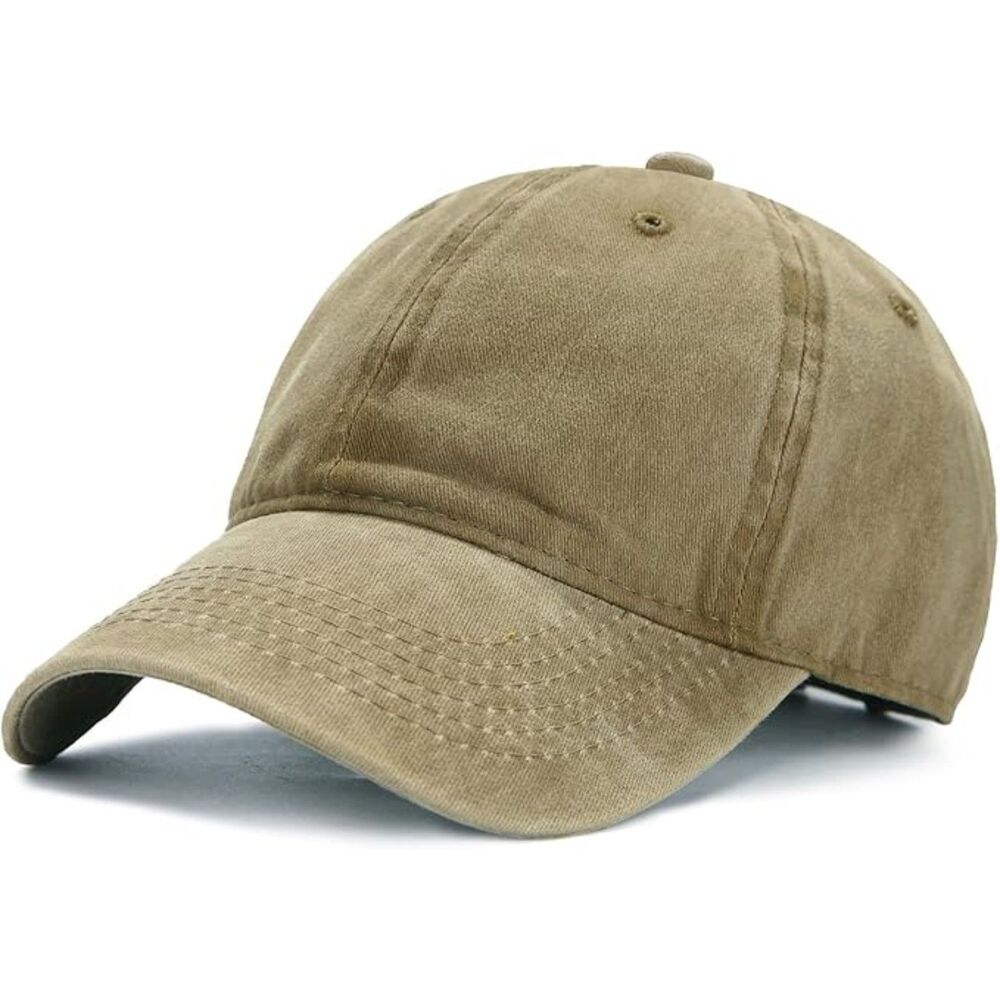 Unisex Khaki Washed 100% Cotton Adjustable Size Strap Classic Baseball Caps